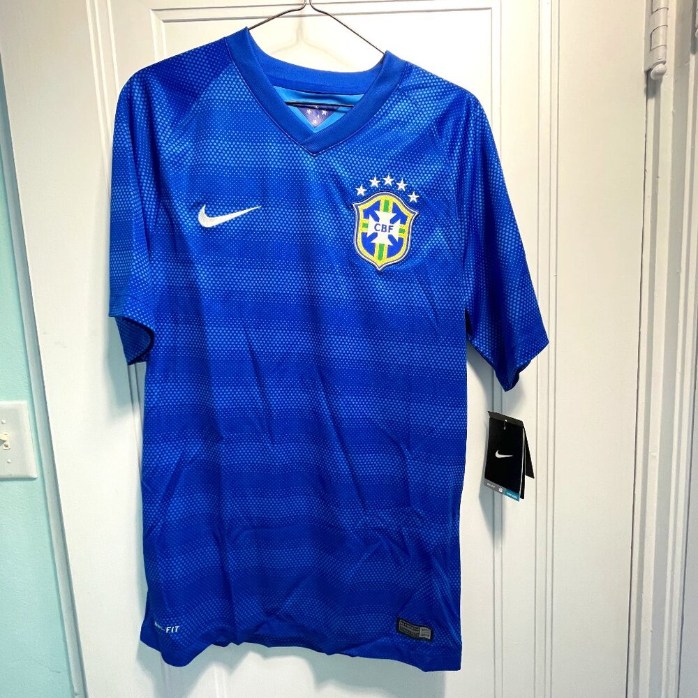 NEW Nike Brazil 2014/15 Away Soccer Jersey Men's Small $90 Futbol world cup blue